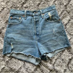 Levi's RIbcage Blue High Waist Denim Shorts
